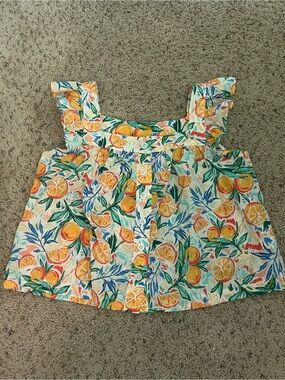 Citrus Print Sleeveless Top - White, Yellow & Green